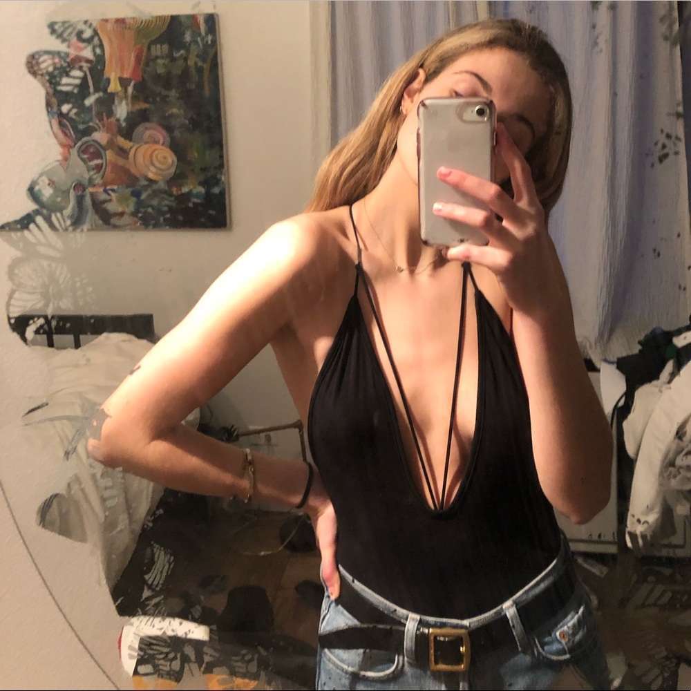 Black strappy bodysuit